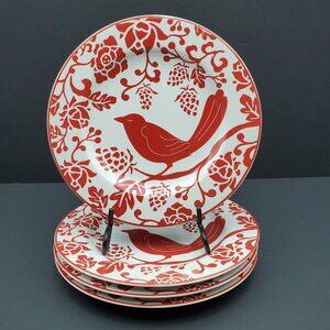 Pier 1 Red Bird Salad Plates White Dessert Plates with Red Flowers & Bird
